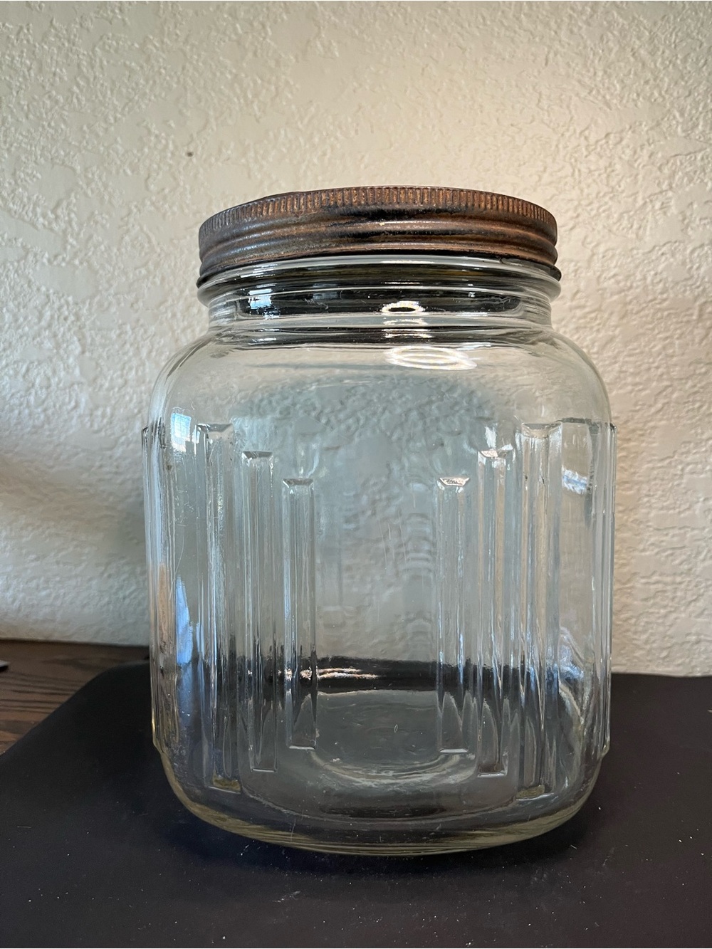 Vintage Anchor Hocking Art Deco Hoosier Square Glass Storage Jar Original lid